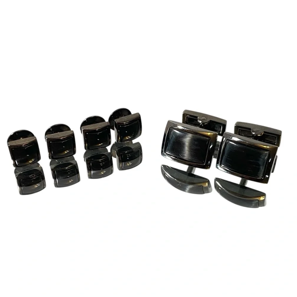 Ryan Seacrest Distinction Gunmetal Black Cateye Cufflinks Tuxedo Buttons Set